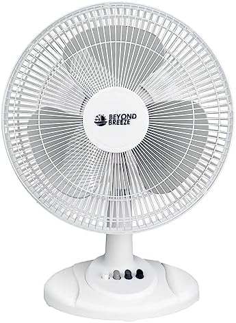 BEYOND BREEZE Oscillating Table Fan for Bedroom, 12-Inch & 3 Speeds, White