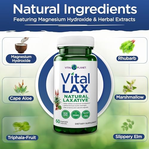Vital Planet - Vital Lax Natural Laxative Cleanse Supplement for Occasional Constipation, with Magnesium Hydroxide, Slippery Elm, Aloe
