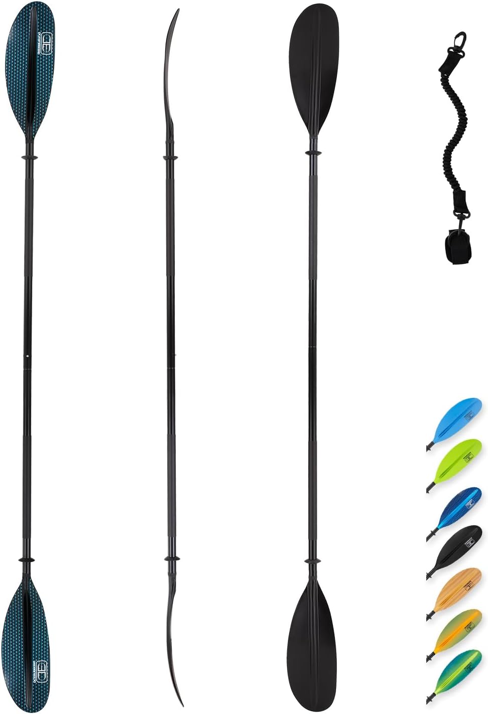 OCEANBROAD Kayak Paddle 86in/218cm, 90.5in/230cm, 95in/241cm Alloy Shaft Kayaking Boating Canoeing Oar with Paddle Leash