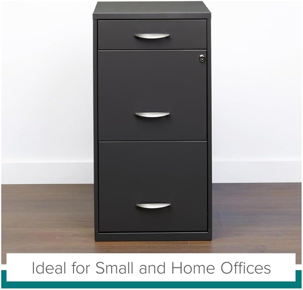 Scranton & Co 3-Drawer Metal Filing Cabinet, 27.32" H x 14.25" W x 18.00" D, Pearl White Finish, Locking Storage with Letter-Size File Drawers, Non-Porous Painted Steel for Home or Office