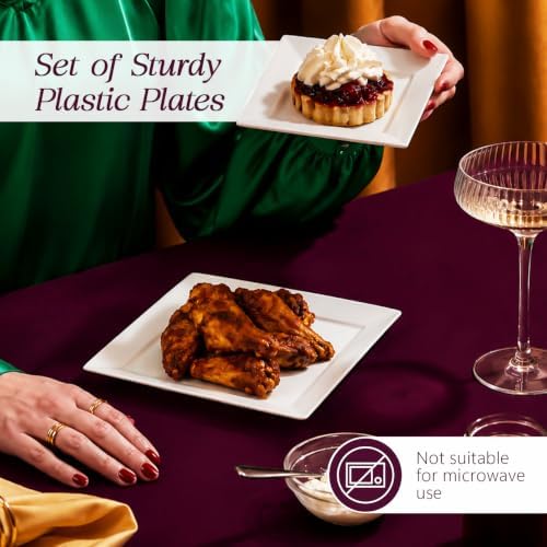 Aya's 60ct Square Plastic Disposable Plates, White - 9.5-Inch 30 Dinner and 6.5-Inch 30 Salad Plates for Party - Heavy-Duty Hard Plastic Design for Wedding, Event, Christmas, and Thanksgiving