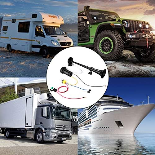 HK 12V 150db Air Train Horn Kit with Compressor Single Trumpet Air Horn Powerful Loud for Trucks Cars Boat SUV Train (Black)