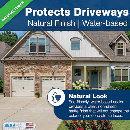 Concrete Driveway Sealer Densifier (Clear Natural Finish) 1 Gal | Serveon Sealants Commercial Grade Outdoor Indoor Waterproof Sealant, Protects Pavers, Sidewalks Pools, Made in USA, H2100