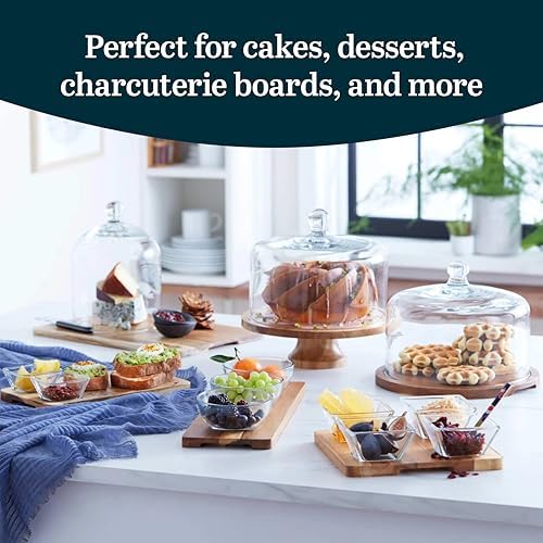 Libbey Selene 6-in-1 Domed Cake Stand, Unique Space Saving Glass Cake Stand with Dome, Multi-Purpose Dip Bowl To Serve Snacks and More