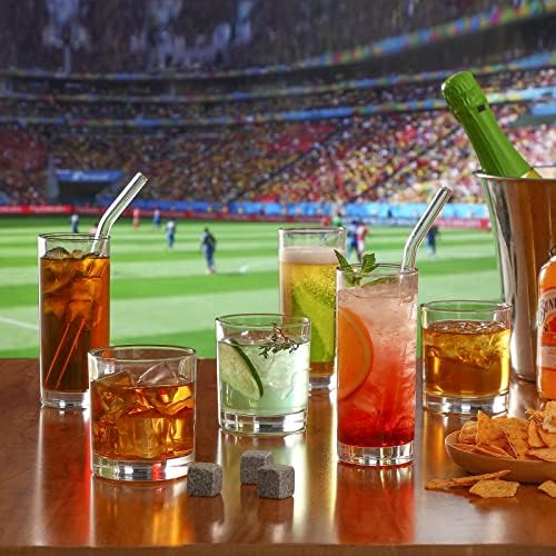 [ 12 Pack ] Glass Cups with Glass Straws, 12oz Highball & Rock Drinking Glasses, Everyday Drinkware Glasses Set, Cute Tumbler Cup