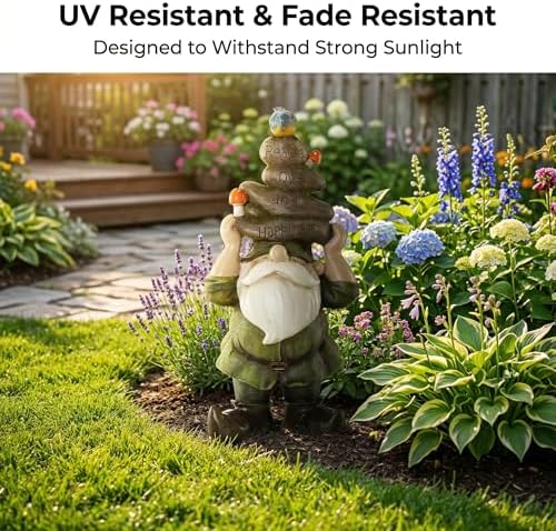 Garden Gnome Statue Outdoor Decorative Gnome Statue,Gnome Held Stones with His Head