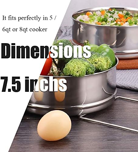 Stackable Steamer Insert Pans- Instant Pot Accessories 6 Qt-2 Silicone handle & Interchangeable Lids–Pressure Cooker Accessories- Pot in Pot for