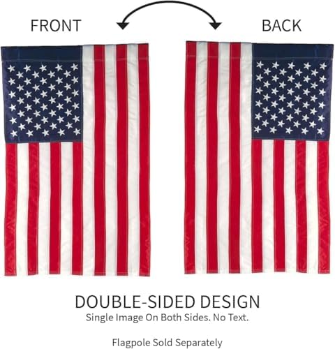 Evergreen American Flag 12x18 Double Sided | Patriotic House Flags For Outside Outdoor | Small American Flag Garden Size | Embroidered Stars and Stripes | USA Residential or Commercial