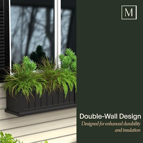 Mayne Cape Cod 3ft Window Box - Black - 36in L x 11in W x 10.8in H - with 6.5 Gallon Built-in Water Reservoir (4840-B)