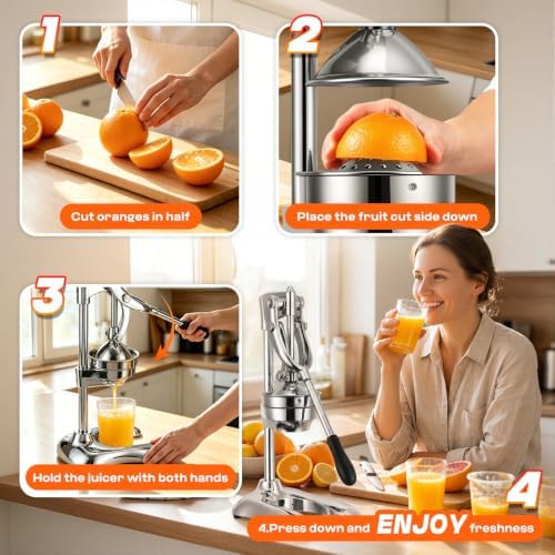 Moogiantgo Commercial Manual Juicer, Heavy Duty Hand Press Juice Extractor