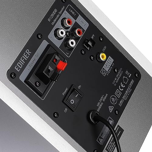 Edifier R1280DB Powered Bluetooth Bookshelf Speakers - Optical Input - Wireless Studio Monitors - 4 Inch Near Field Speaker - 42W RMS - Wood Grain (Black)