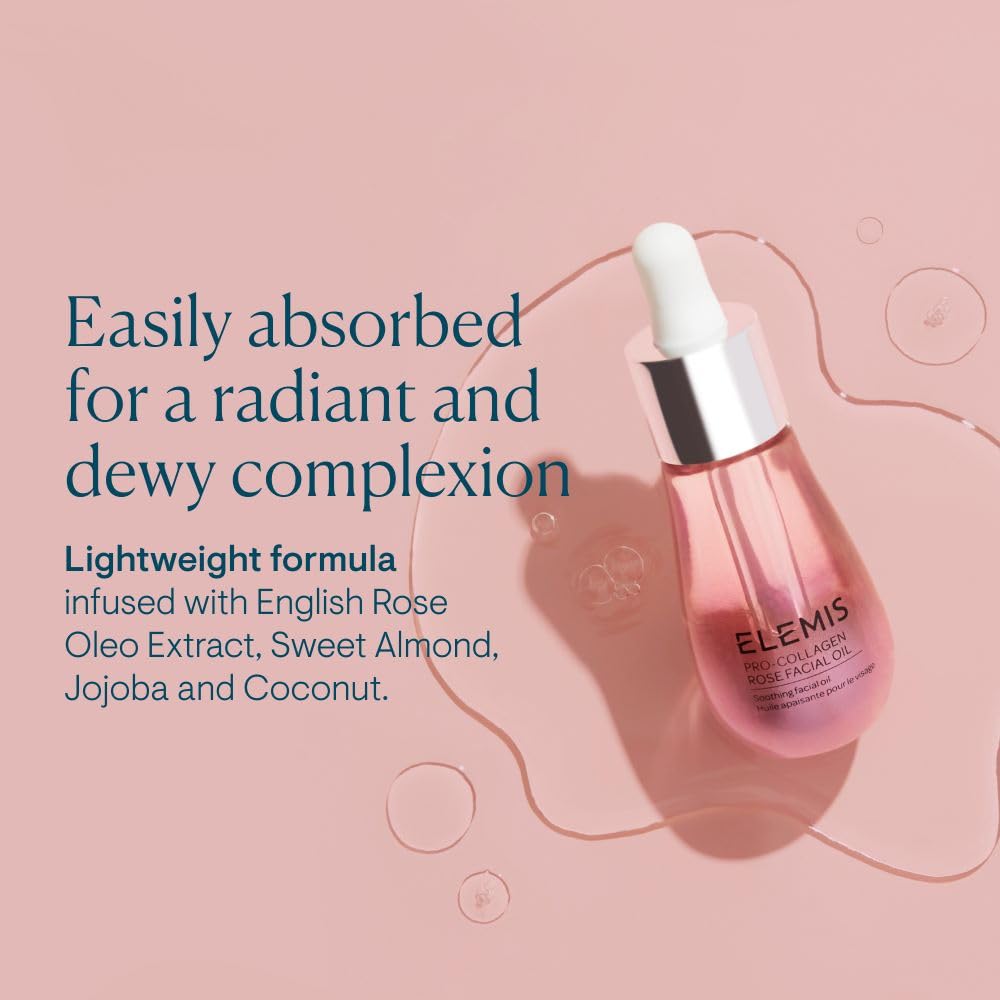 ELEMIS Pro-Collagen Rose Facial Oil Blend | Lightweight Daily Facial Oil Soothes, Nourishes, and Smoothes Skin for a Radiant, Fresh Complexion | 15 mL