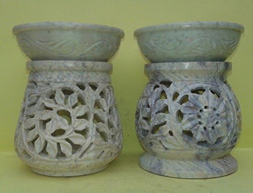 Soapstone Oil Diffuser Warmer Burner Aromatherapy Gift 4" Inch Hand Carved Oil Diffuser Burner Tea Light Holder Leaves Design Handcrafted