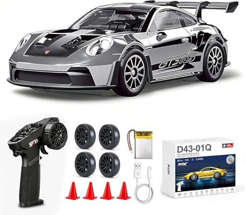 ARRIS 1/43 911 RC Drift Car 4WD with Gyro Full Proportional RTR | Alloy Body, 20KM/H Speed, Extra Drift Tires, Silent Bearings, LED Lighting
