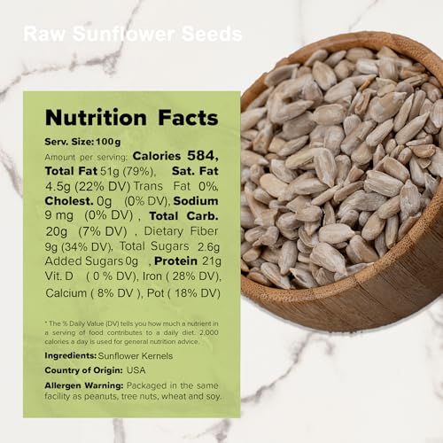 NUTS U.S. - Sunflower Kernels | Raw | A Rich Source of Protein | USA Grown and Packed in Resealable Bags!!! (1 LB)