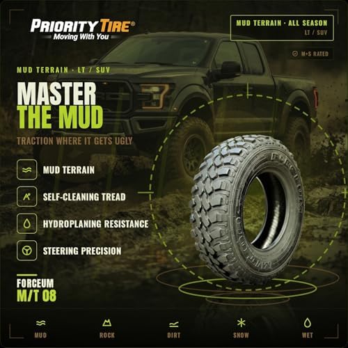 Forceum M/T 08 Mud Off-Road Light Truck Radial Tire-LT235/75R15 235/75/15 235/75-15 104/101Q Load Range C LRC 6-Ply BSW Black Side Wall | Light