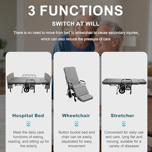 Electric Lift Bed for Elderly, Remote Control Adjustable Bed with 5.91" Mattress, Quiet Motor and Removable Tray, Zero Gravity Position Bed Frame Suitable for Hospital/Home Care
