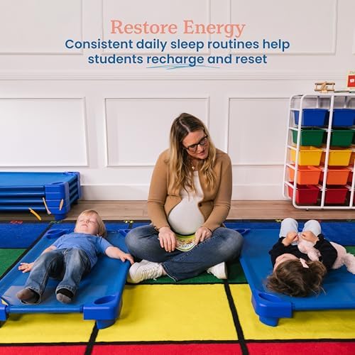 ECR4Kids Stackable Kiddie Cot, Ready-To-Assemble, Toddler Size, Classroom Furniture, Blue, 6-Pack | Breathable mesh, GREENGUARD Gold Certified
