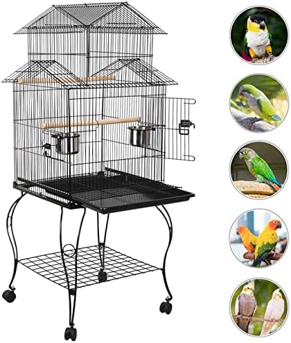 Yaheetech 55" Triple Roof Bird Cage with Rolling Stand & Storage, for Cockatiels, Quakers, Indian Ringnecks, Conures & Small to Medium Parrots