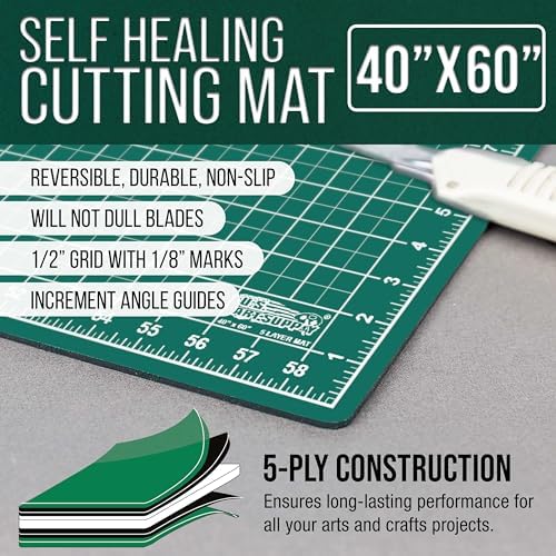 U.S. Art Supply 40" x 60" Self-Healing Cutting Mat 5-Ply - Double-Sided Green/Black Craft Mat, Non-Slip Cutting Mats for Crafts, Sewing, Quilting, Scrapbooking | Double-Sided Green/Black Craft Mat, Non-Slip Cutting Mats for Crafts, Sewing, Quilting, Scra…