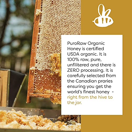 Organic Raw Honey, Pure Unfiltered Raw White Honey from the Canadian Prairies by PuroRaw, Kosher, 17.5oz