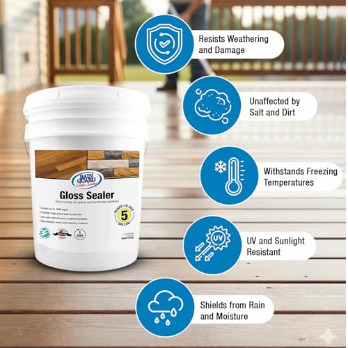 Rainguard Clear Gloss Sealer, Wet Look Water Based Silicone Acrylic Waterproofer for Concrete, Wood, Brick, Stone & Masonry Surfaces, Ready to Use, 1 Gallon | Water Based Silicone Acrylic For Wood, Brick, Stone & Masonry Surfaces, Ready To Use For Pavers…