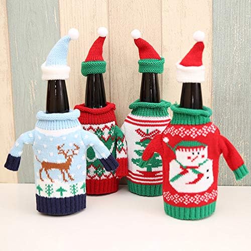 Vpang Christmas Bottle Cover Bag Knitted Wine Bottle Sweaters Cover Dress with Hat Set of 4