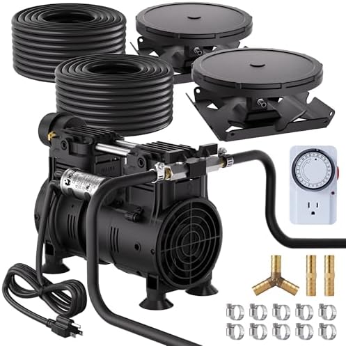 PAS20 Pond & Lake Aeration System for Up to 3 Acre, 3/4 HP Compressor + Two 100' Weighted Tubing + 2 Diffusers