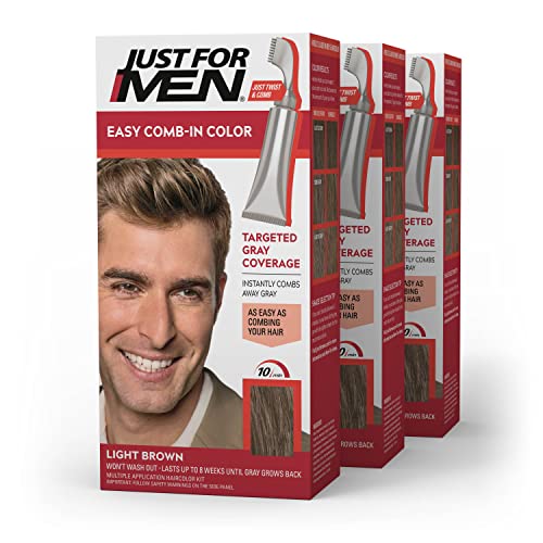 JUST FOR MEN Easy Comb-In Color, No-Mix, Light Brown A-25 (1 Pack) | Easy Comb-In Color light brown patented no-mix formula instantly combs away gray. Targeted gray coverage. Easy application.