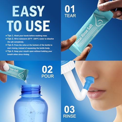 MAOEVER 120 Saline Nasal Packets, Nasal Salt Rinse for Neti Pots & Squeeze Bottles, Individually Wrapped & pH Balanced, Cooling Sinus Relief & Nasal Care(120, Mint Green)