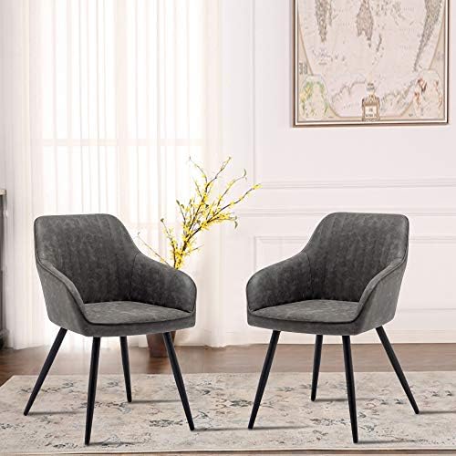 annjoe Faux Leather Accent Arm Chairs for Living Room Leisures/ Upholstered Chair with Metal Legs Set of 2 for Home Kitchen Office Bistro Cafe, Brown