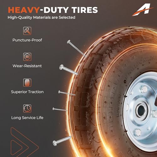 10-Inch Pneumatic Tires Generator Wheel Kit (4 PCS) Compatible with Harbor Freight Predator 6500 8750 9000 Watts, Heavy Duty All-Terrain Cart Wheels