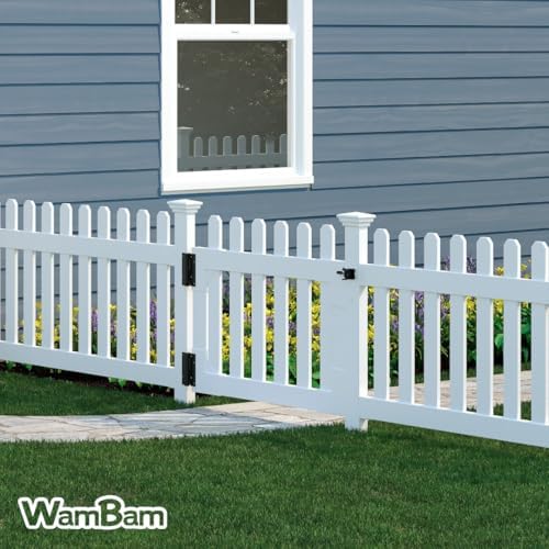 WamBam Newport Picket Fence, White Vinyl DIY No Dig Kit | 3ftH x 6ftW, 1 Panel + 1 Post, ZP19002