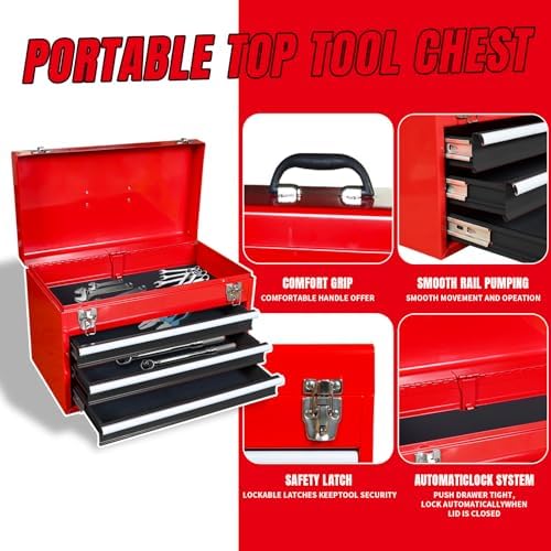 Road DAWG ATBT1204D-Red Torin Rolling Garage Workshop Tool Organizer: Detachable 4 Drawer Tool Chest with Large Storage Cabinet and Adjustable Shelf