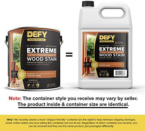 DEFY Extreme Semi-Transparent Outdoor Wood Stain and Sealer in One, Gray, 1 Gallon - Fence Stain, Deck Stain and Sealer for All Wood Types