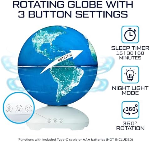 USA Toyz Illuminated World Globe with Stand - 3in1 STEM Globes for Adults and Kids, Constellation Map, Built-In LED Night Light Lamp, Easy to Read Texts, Non-Tip Base, 13.5 Inch Tall, 9 Inch Diameter