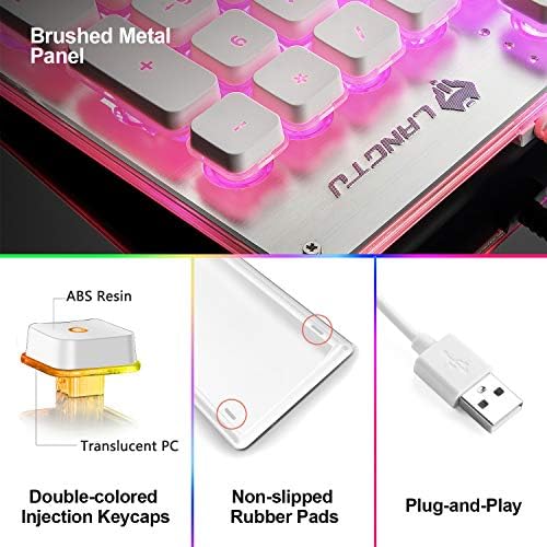 LANGTU Membrane Gaming Keyboard, Rainbow LED Backlit Quiet Keyboard for Office