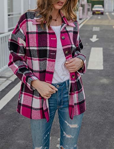 Yeokou Women's Plaid Flannel Shacket Oversized Button Down Long Sleeve Shirt Jacket Casual Spring Fall Outfits