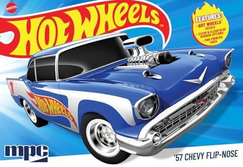 MPC Hot Wheels 1957 Chevy Flip-Nose Model Kit – 1:25 Scale Gasser, Flip Front End, V8 Engine, 87 Parts, Skill Level 2 (Paint & Glue Required)
