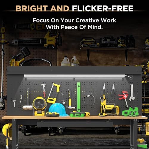 60 Inch Heavy Duty Workbench with Storage Cabinet, Wooden Top, 2000 lbs Capacity, Garage Work Table with Pegboard, Power Outlet, Leveling Feet, Black