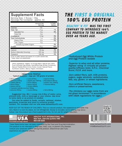 Healthy 'N Fit 100% Egg Protein- Vanilla Ice Cream (2lb): 100% Egg White Protein Plus Natural Peptides. Pure, All Naturally Sweetened Protein