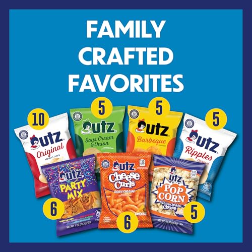 Utz Snack Variety Pack Individual Snacks, Includes Potato Chips, Cheese Curls, Popcorn, and Party Mix, Crunchy Travel Snacks for Lunches
