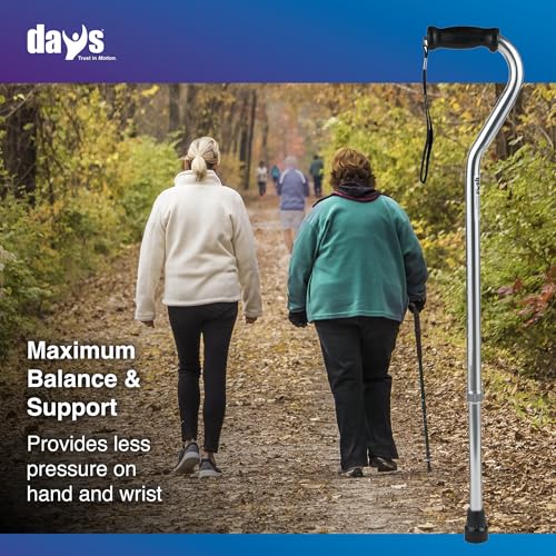 Days Standard Bariatric Offset Cane, Bariatric Cane with Rubber Tip, Heavy Duty Walking Cane for Weight Bearing, Limited Mobility Aid for Elderly, Tall & Heavy Adults, Silver with Black Handle