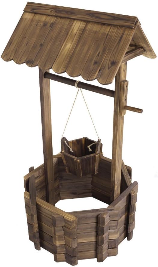 Wishing Well Rustic Fir Wood Bucket Planter Yard Garden Lawn Wooden Wedding New