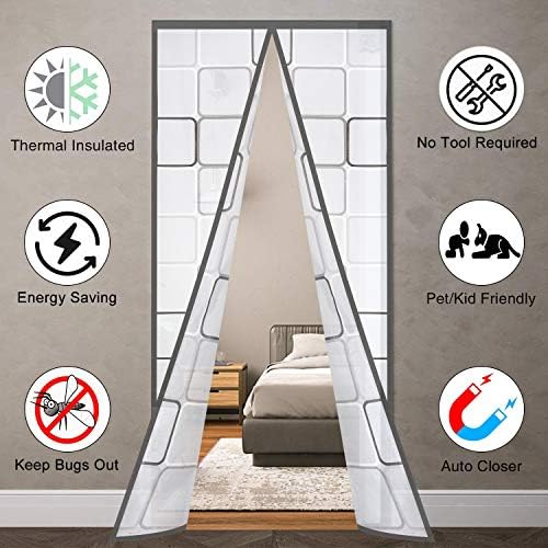 Insulated Door Curtain, Thermal Magnetic Self-Sealing EVA Door Screen Winter Stop Draft Keep Cold Out Door Cover for Kitchen, Bedroom
