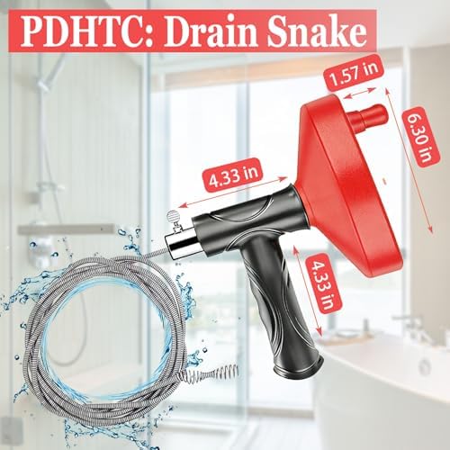 Drain Snake Auger 33 Ft, Plumbing Snake Drain Hair Clog Removal Tool, Heavy Duty Snake Auger