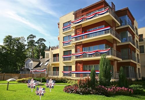 2-Pack Large Patriotic USA Flag Bunting Decorations 4th of July Memorial Day Large Red, White & Blue - 18" x 20 Feet. (2-Pack)