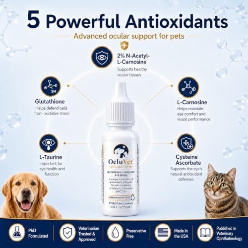 Pet Eye Drops for Dogs & Cats, 2% NAC, 16 mL | Preservative-free antioxidant formula with 2% N-Acetyl-L-Carnosine supports eye comfort and clarity