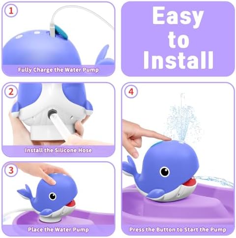 Water Table Pump, Rechargeable Water Pump for Water Table, 3.5 Hours Non-Stop Whale Pump with Sprinkler Outdoor Games Water Toys for Kids Toddlers, Outside Water Play Table Accessories (Blue)