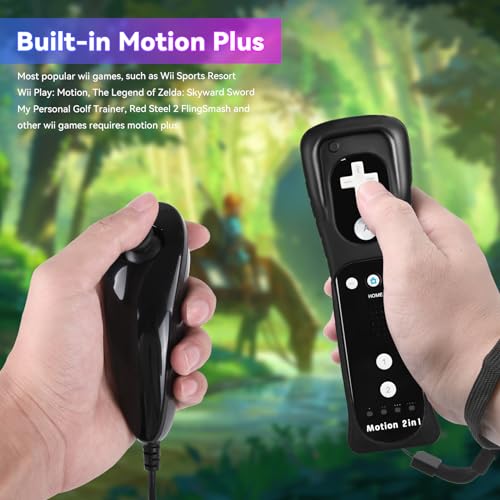 TechKen 2 Pack Wii Controllers with Wii Motion Plus Inside | Shock Wii Nunchuk Controller | Compatible Nintendo Wii, Motion Plus Wii Controller